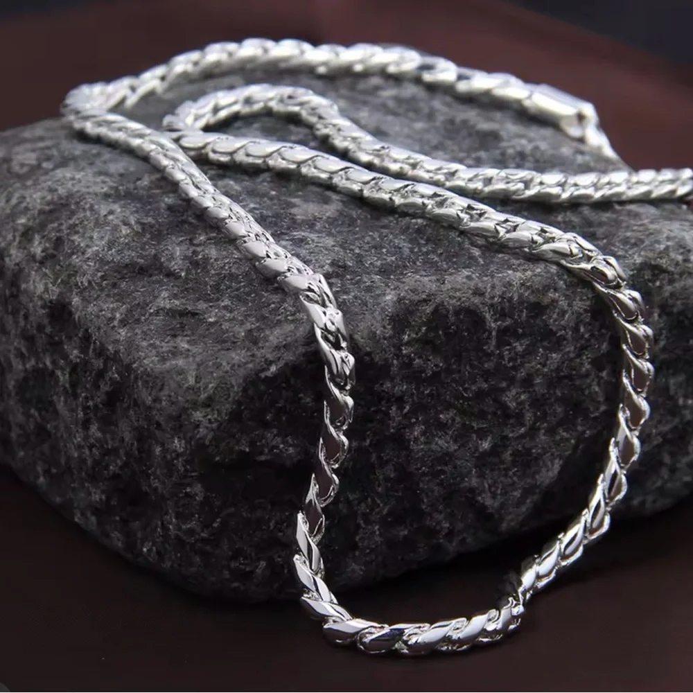 Sterling Silver Plated 5mm Snake Chain Necklace for Woman Man 20 Inches